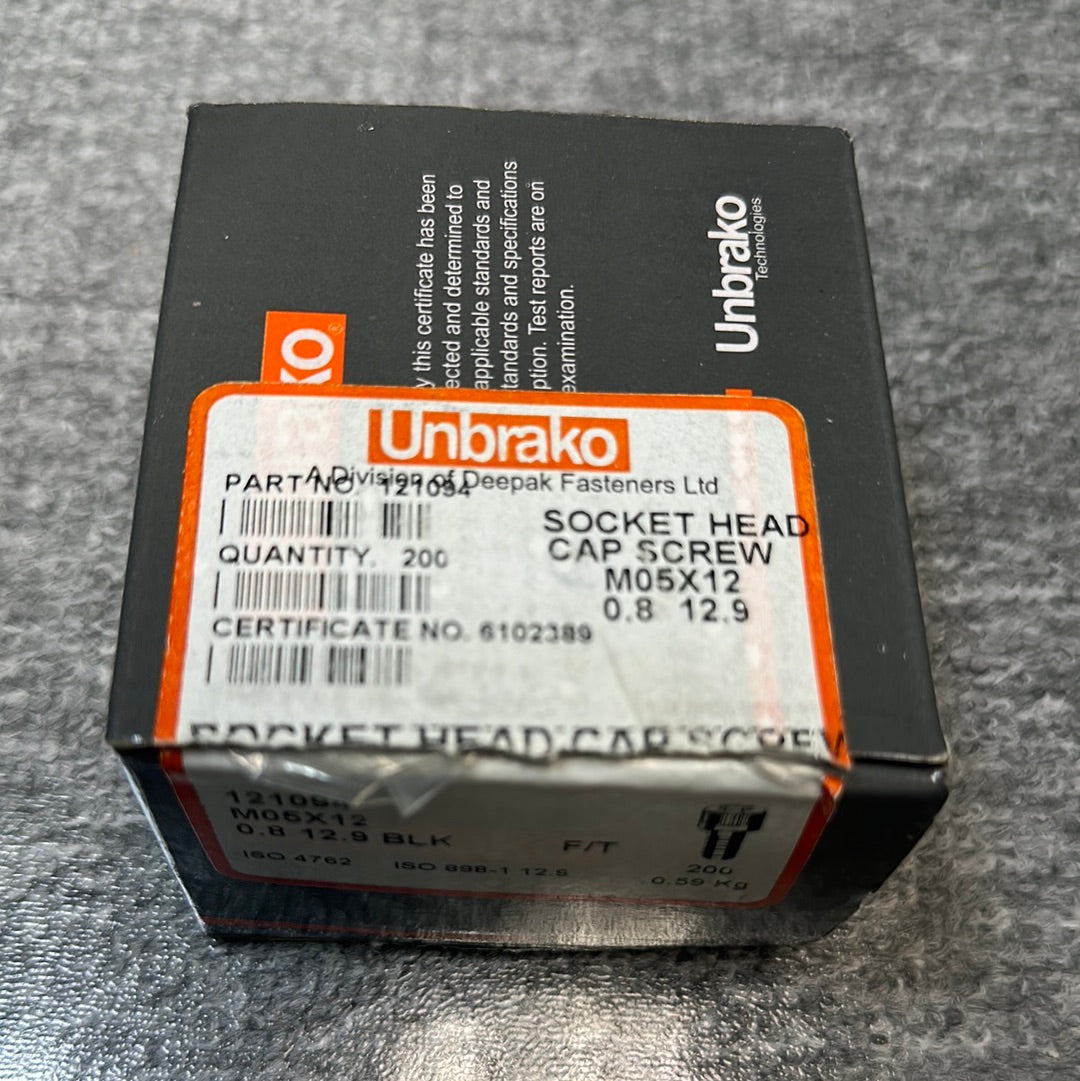 M5X12 12.9 Unbrako Socket Head Cap screws (2pc)